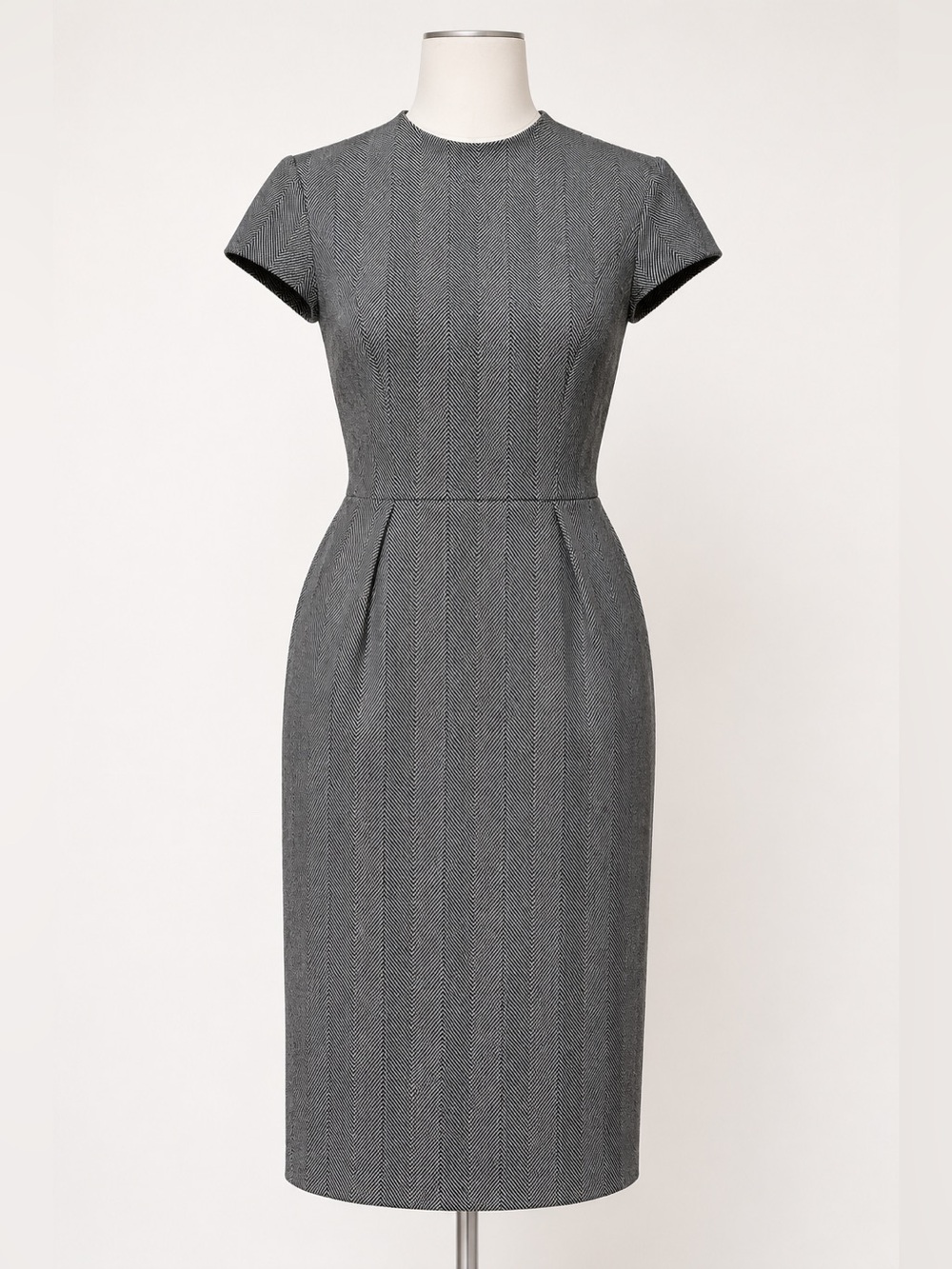 H&M Gray Herringbone Tailored Pencil Midi Dress XS